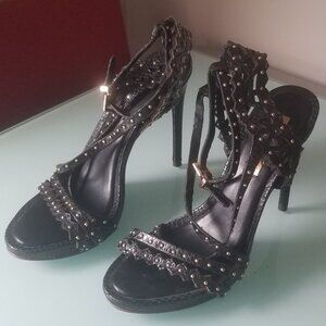 BCBGMAXAZRIA BLACK STRAPPY HIGH HEEL DRESS SANDALS SIZE 7.5